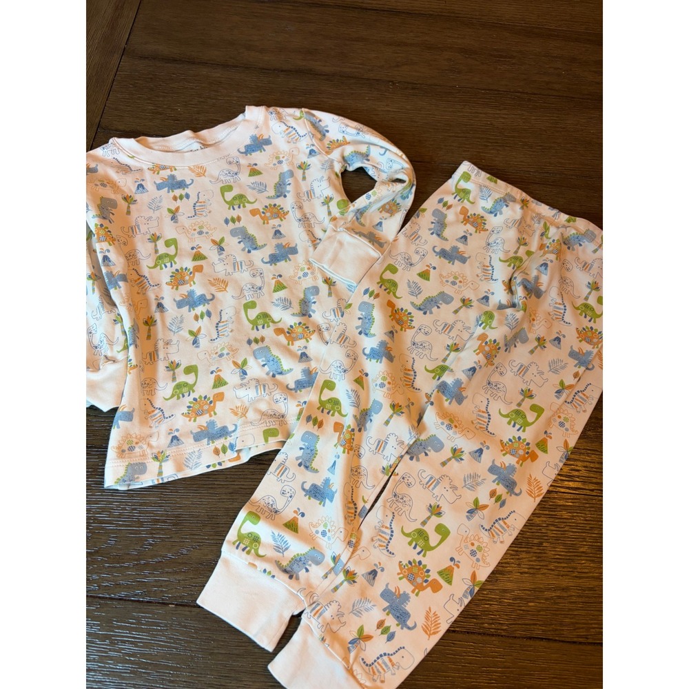 Kissy Kissy Pajama Set Kids 4 Dinosaur Pima Cotton Long Sleeve Cream Blue Green
